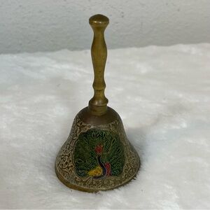 Vintage Peacock Engraved Jingle Bell Brass Victorian